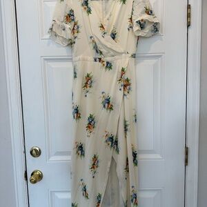 Madewell Cream Flutter Sleeve Wrap Maxi Dress